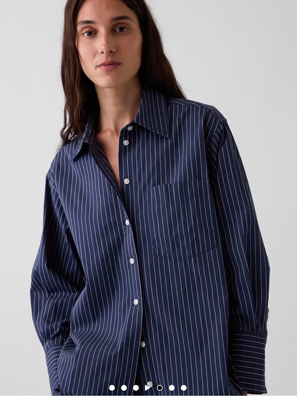 GAP Organic Cotton Poplin Big Shirt Navy Blue Pinstriped Button-Down Shirt